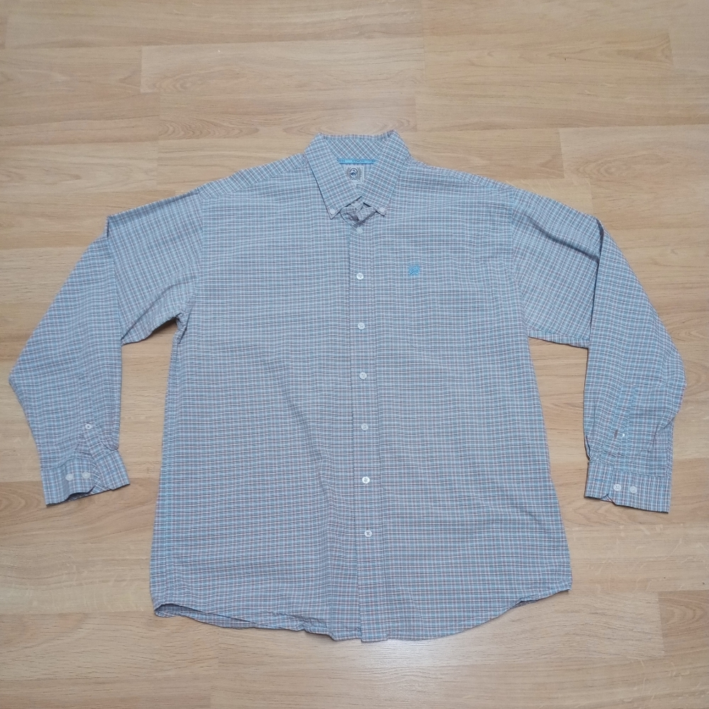 Cinch Mens Size Large Multi Color Plaid Button Front Shirt Long Sleeve Cotton.